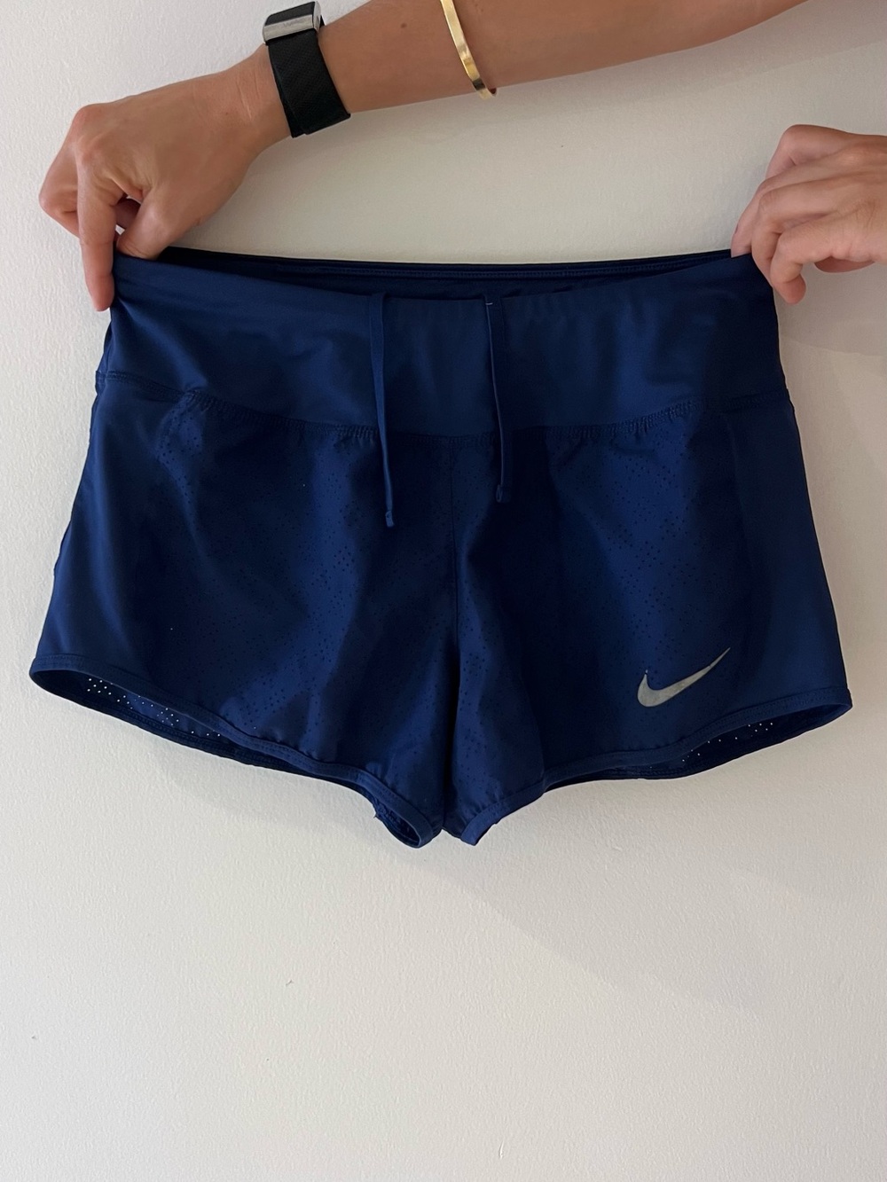 Nike Women's Dark Blue Athletic Running Shorts with Reflective Swoosh